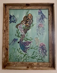 Sarah Wooding Original Mermaid Diver Jellyfish Glitter Painting Crab Trap Frame