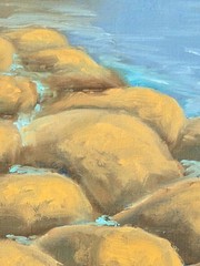 Gentle mountain landscape in pastel shades oil painting 30×90 cm painting on canvas
