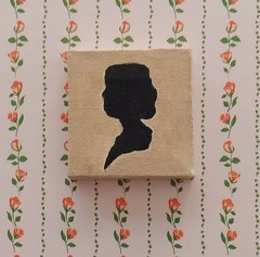 Hitty Mini 2″x 2″ Silhouette Black on Beige Acrylic Portrait on Canvas