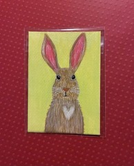 ACEO Original Acrylic Painting 2.5 X 3.5”. ~ Bunny Love 2