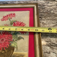 Vintage Framed Oil Painting Dahlias Chrysanthemum Pink Velvet Trim Signed 1971