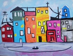 Abstract/Impressionism City Side 16 x 20 Handmade Signed Colorful ART Painting
