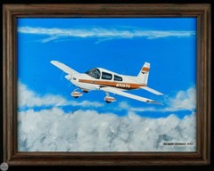 Vintage Framed Original Aviation Acrylic on Canvas „Flight Above the Clouds“