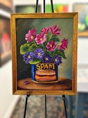 SPAM Can Flowers Floral Still Life Painting Colorful Art 11×14 Framed