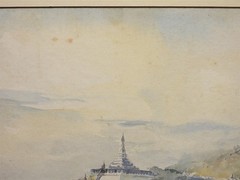 Tin Aung Htaik Burmese Artist Shwedagon Buddhist Pagoda Village Life WC Painting
