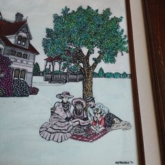 D R. Mueller “A Summer Day” Marble ? Etched Hand Painted framed 1994 vintage