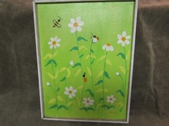 Vintage 1970’s Ann Marshall Dallas Texas Daisy Flower Lady Bug Canvas Painting