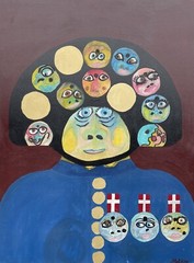 Modern Art Figure Composition Fantasy Head Face Eyes Denmark 80x60cm