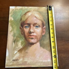 Outsider Art Portraiture Blond Blue Eyes Signed iGraeley Original 14 x 11