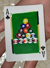 ACEO Unique Pool Billiard Balls Acrylic Painting Ace of Clubs Playing Card
