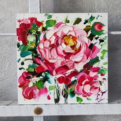 original oil painting Rose pink flowers artwork Floral small wall art 6*6 inch