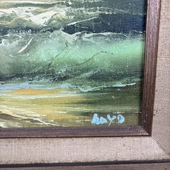 Vintage Original Oil Canvas Painting Signed Ocean Beach Seascape Sea MCM Framed