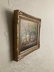 Vintage Original Oil Painting -Still Life, Wine, Grapes, Apple, Orange -Signed