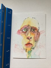 ACEO Original Watercolor Painting Abstract Man ATC Artist Trading Card Sketch