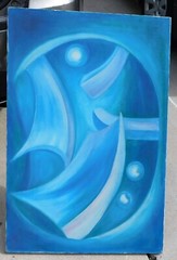 Abstract oil painting circa 1950’s signed JG, 24 x 36
