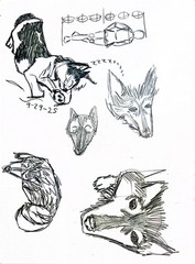 Husky and Cat Original Sketchbook Drawing 8×10 by Kinghorn