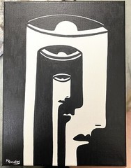 Pop Modern Abstract Modernist Face Painting Black and White Manner of Picasso