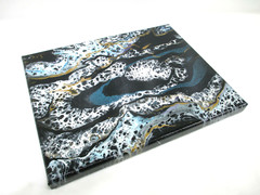Original Abstract Acrylic Pour Painting 8×10 Black White Gold Glitter Blue