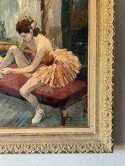 GABRIELE DAUBE ANTIQUE BALLERINA GIRL OIL PAINTING VINTAGE BALLET DANCER 1940s