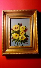 YELLOW FLOWERS by R. Cox, oil painting canvas board
