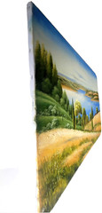 Tuscany Italy Lake Acrylic painting Canvas on wooden frame without frame.