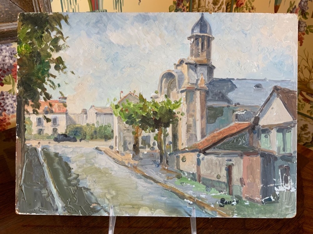 Original Vintage French Oil Painting “The Village Chapel”
