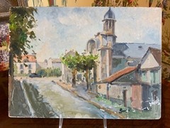 Original Vintage French Oil Painting “The Village Chapel”