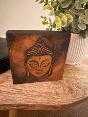 Small Art Contemporary Abstract Buddha Painting on Wood Panel Shelf Sitter