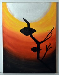 15 1/2″ Vintage Oil Painting Canvas Desert Plant Under Silver Sun