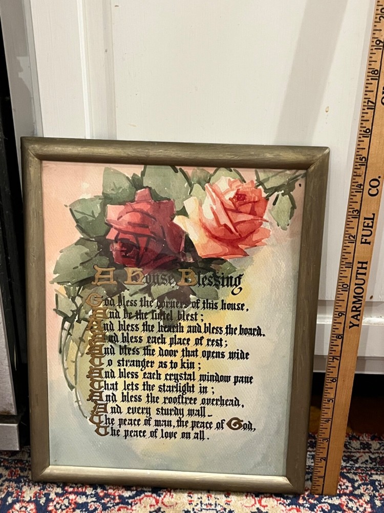 c.1910 Rose Motto House Blessing Watercolor Painting