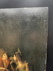 Antique Italian 19thC Oil Painting Tavern Scene Couple Candlelight on Panel