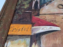 Original Painting On Board „European Cafe Scene“ OOAK Signed Jerueken 26×14