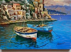 CETARA PAINTING ITALY AMALFI COAST CANVAS ORIGINAL by SOMMA ITALIAN WALL DECOR