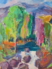 Original Scandinavian Oil Landscape Painting, Mountain View