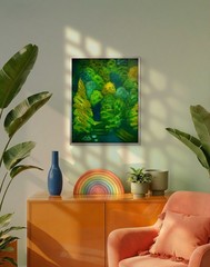 Original oil Painting “ Living Room “ Forest COA 15 x19 OOAK signed Nature Art