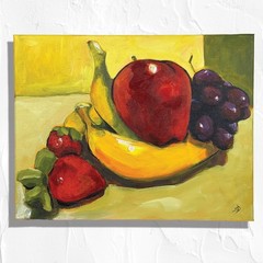 Original Still Life Fruit Painting 11×14 Bold Brush Strokes Acrylic on Canvas