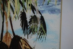 Vintage 1997 Framed Signed Diane Lary Watercolor Painting „Flamingo Palm“ 8X11