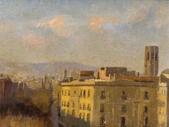 Spanish Impressionist Street Scene Of Barcelona City Landscape 1942 Oil Painting