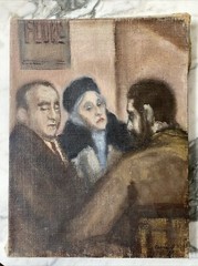 Signed 1957 Social Realist Oil on Canvas Painting of Three People Interacting