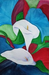 Painter Suzanne Obrand, Holocaust Survivor, Watercolor Painting „Arum Lilies“