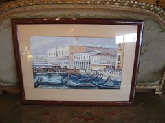 Signed Watercolor Painting of Boats & City / Architecture Likely Vintage