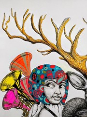 ALAIN DONATE ARTE CUBANO SURREAL Pintura BOCETO ORIGINAL TINTA/CARTÓN 16″X 23″