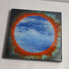 Abstract Acrylic Pour Painting 10×10 Original Canvas Wall Art Blue Orange Black