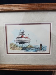 Lot 4 Vintage Andrew P. Dedula Hand Colored Lighthouse Glass Wood Framed Print