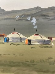 Gouache View Presumed Of The Zorgol Mountain Mongol Camp Near The Yak