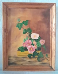 SIGNED Primitive 60s-70s Impressionist Still Life Flowers In Vase Oil Painting