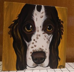 Original Hand Painted Spaniel Dog Portrait Artist Signed Big Eyes 9″ x 9″ canvas