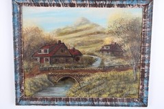 Vintage Homestead Oil Painting On Masonite Joseph Charles Frumes 1983