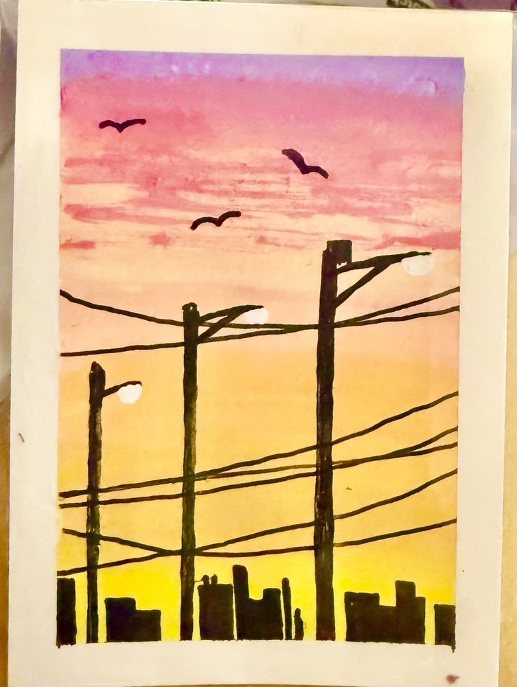 ACEO Art Card Sunset Landscape Original Acrylic Painting