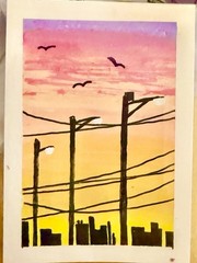 ACEO Art Card Sunset Landscape Original Acrylic Painting